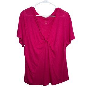 A New Day Blouse Women's XXL Twist Short Sleeve Solid Top Casual Linen Blend